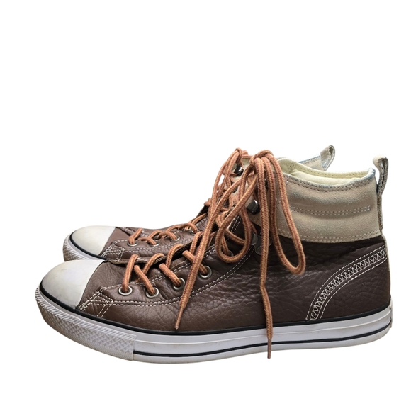 Converse Leather Brown Mid Top Unisex Sneakers Women's 12.5 Men's 10.5 - Picture 5 of 8